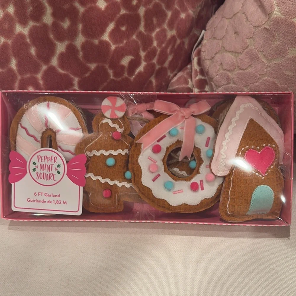 Peppermint square 6 ft Christmas garland waffle donuts gingerbread house